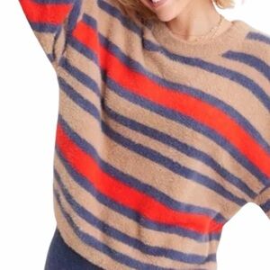 Aerie Brown and Red Striped Teddy Bear Soft Fuzzy Sweater